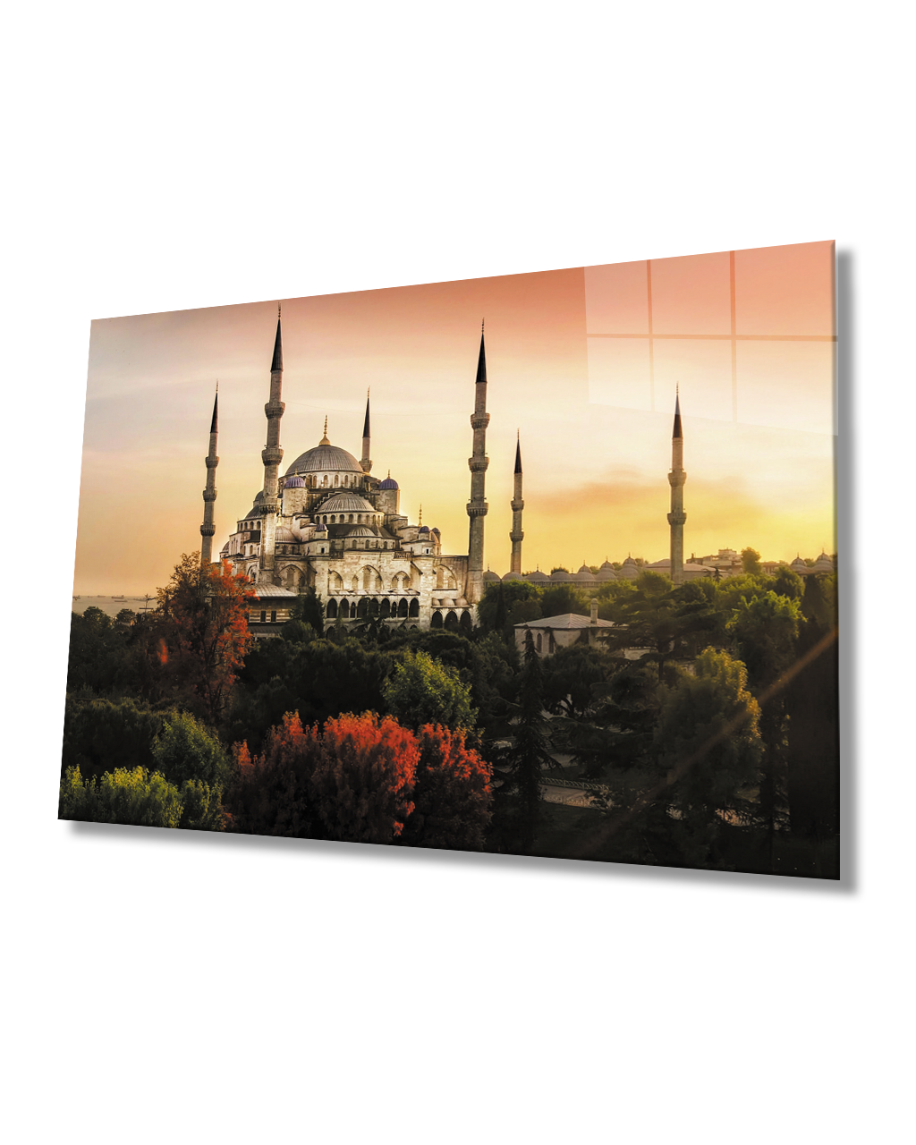 İstanbul GünBatımı Sultan Ahmet Camii Cam Tablo 4mm Dayanıklı Temperli Cam