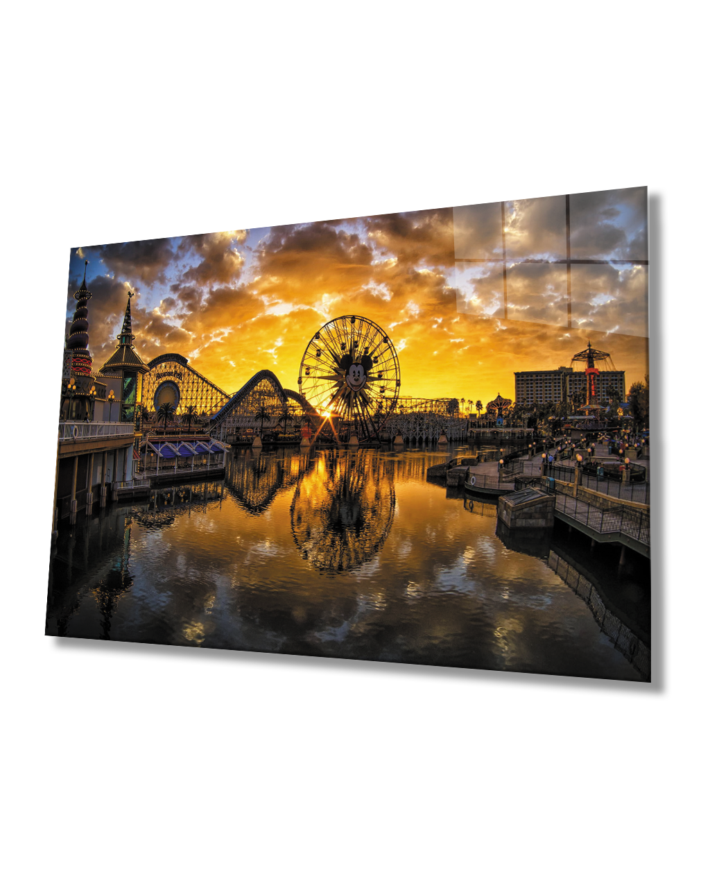 Gün Batımı Şehir Lunapark Manzaralı Cam Tablo  4mm Dayanıklı Temperli Cam Sunset City Amusement Park View Glass Table 4mm Durable Tempered Glass