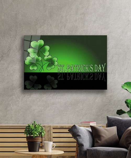 Patricks Day Yeşil Cam Tablo  4mm Dayanıklı Temperli Cam