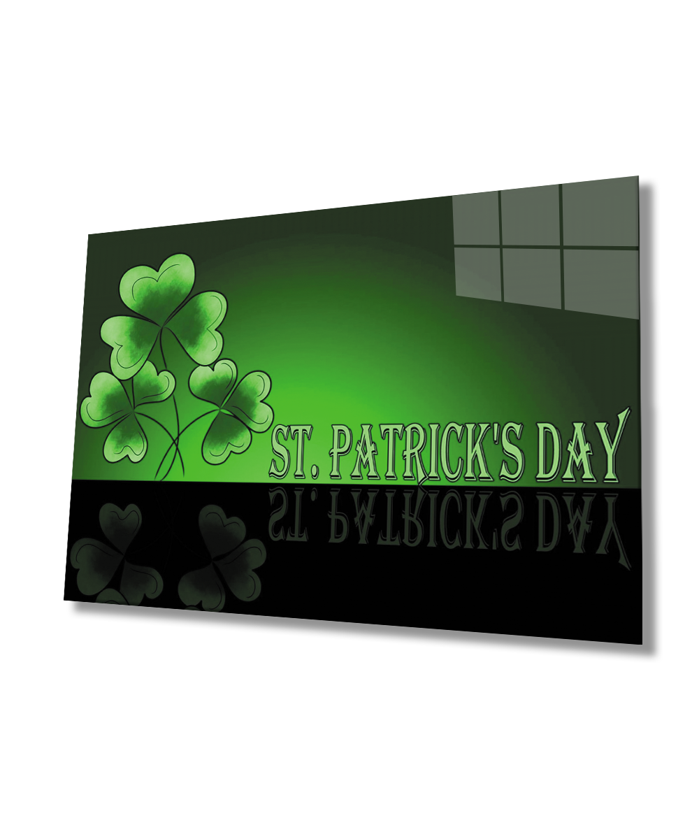 Patricks Day Yeşil Cam Tablo  4mm Dayanıklı Temperli Cam