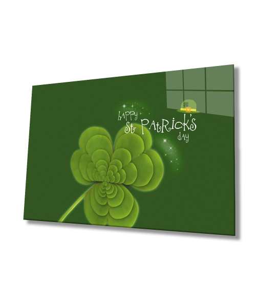 Patricks Day  Yeşil Cam Tablo  4mm Dayanıklı Temperli Cam Patricks Day Green Glass Wall  Art