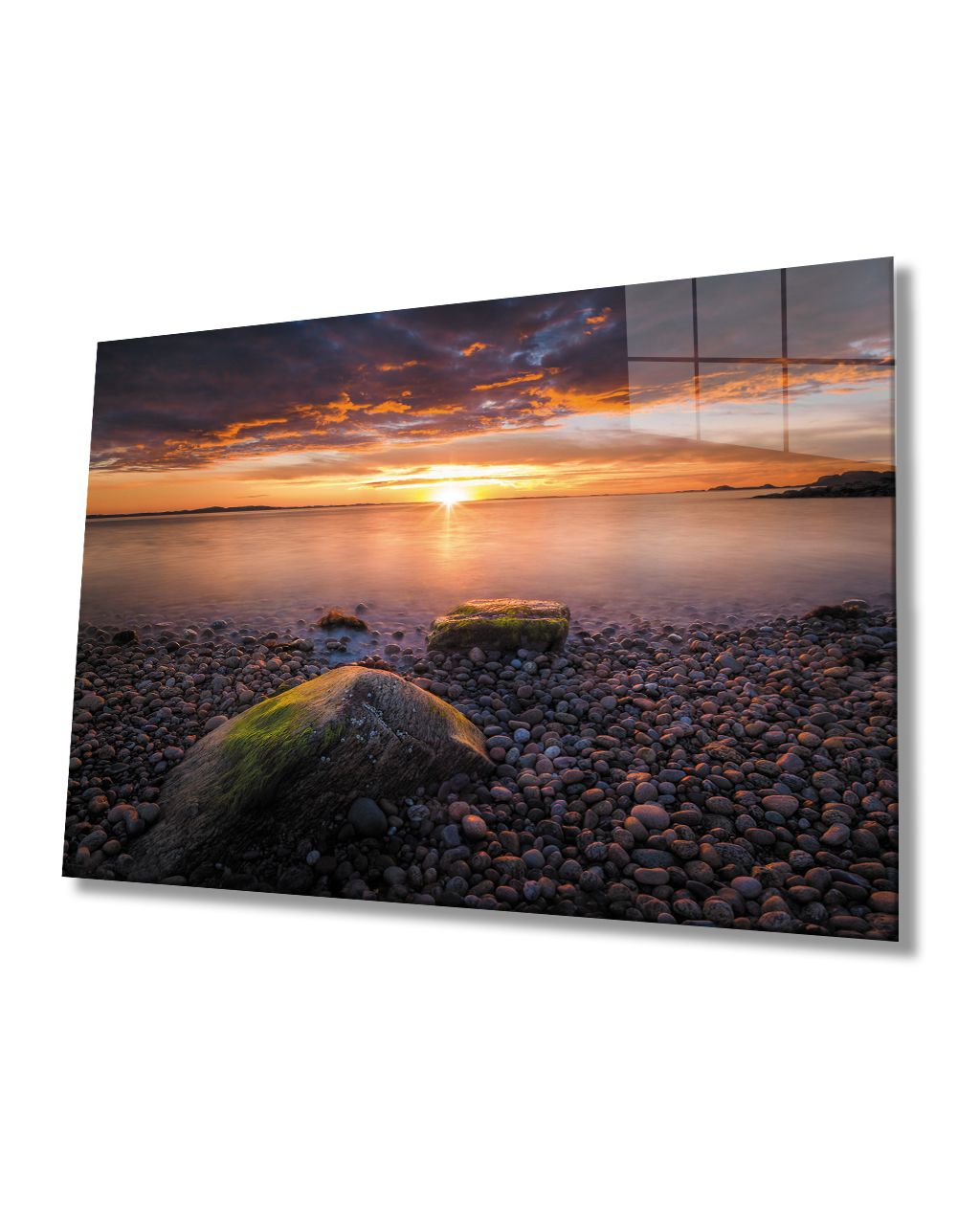 Deniz Taşlar Gün Batımı Cam Tablo  4mm Dayanıklı Temperli Cam Sea Stones Sunset Glass Table 4mm Durable Tempered Glass