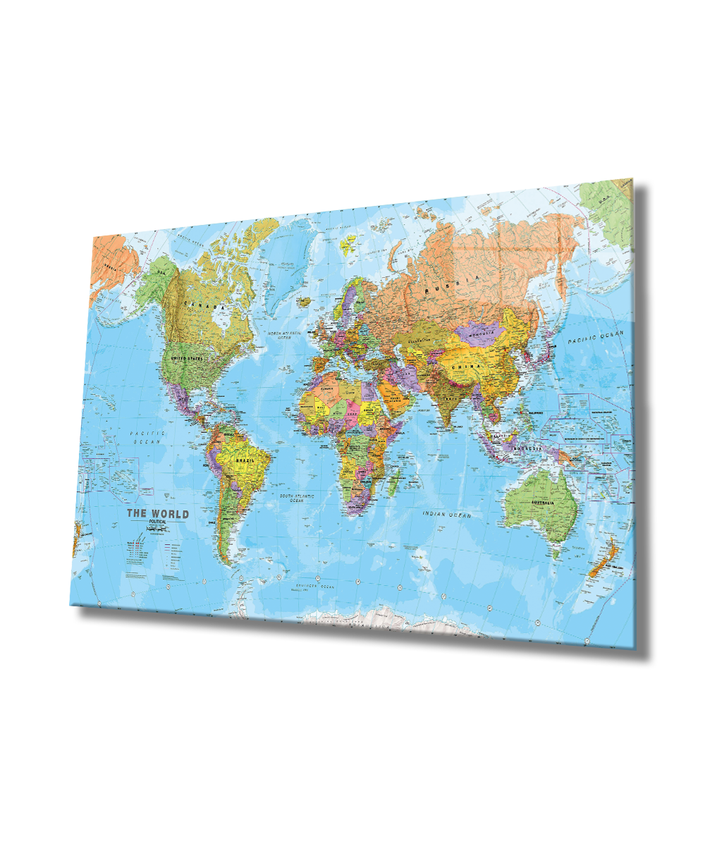 Dünya Haritası 4mm Dayanıklı Cam Tablo Temperli Cam, World Map