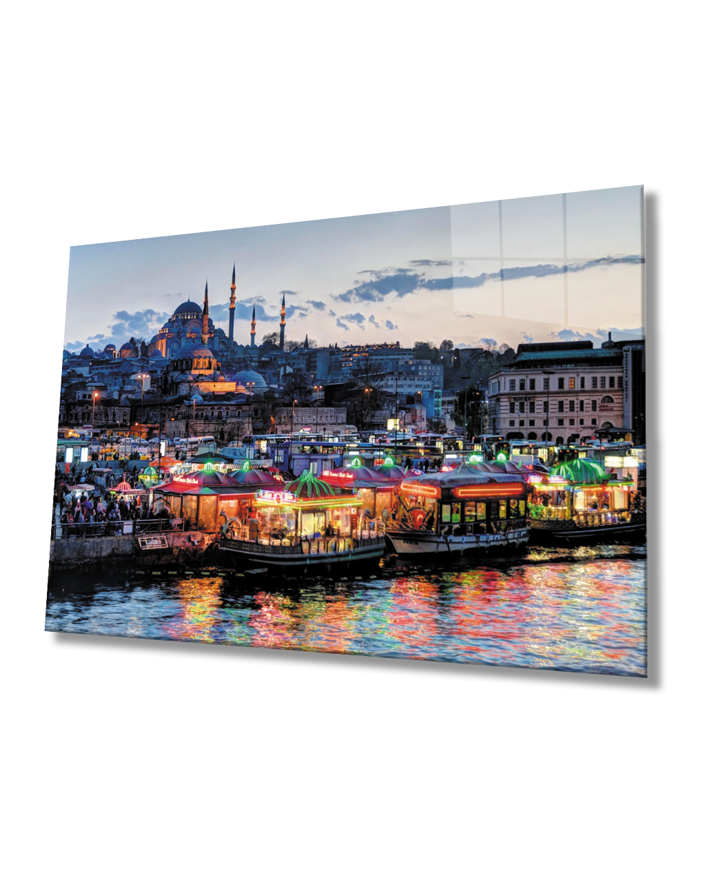 Balıkçılar ve  İstanbul Manzarası Cam Tablo 4mm Dayanıklı Temperli Cam