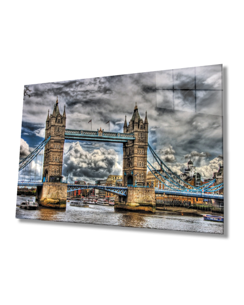 Şehir Köprü Manzara Cam Tablo  4mm Dayanıklı Temperli Cam City Bridge Landscape Glass Painting 4mm Durable Tempered Glass