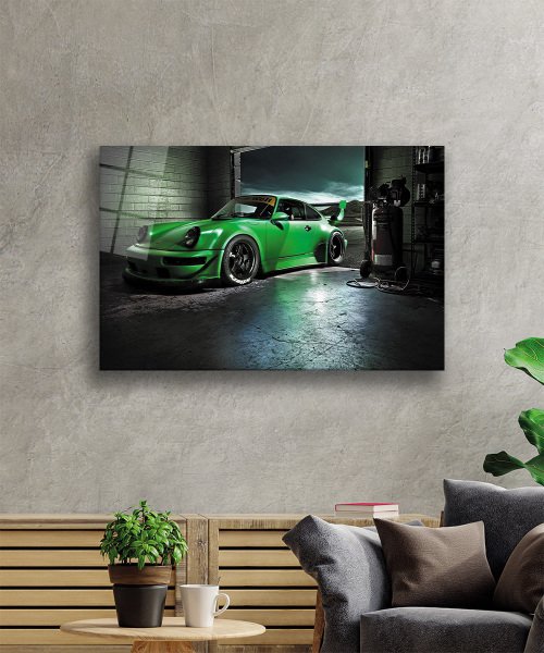 Yeşil  Araba  Cam Tablo  4mm Dayanıklı Temperli Cam  Green Car Glass Wall Art