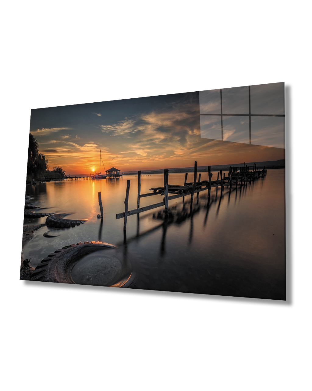 Gün Batımı Deniz Manzarası Cam Tablo  4mm Dayanıklı Temperli Cam Sunset Seascape Glass Table 4mm Durable Tempered Glass