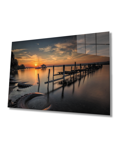 Gün Batımı Deniz Manzarası Cam Tablo  4mm Dayanıklı Temperli Cam Sunset Seascape Glass Table 4mm Durable Tempered Glass