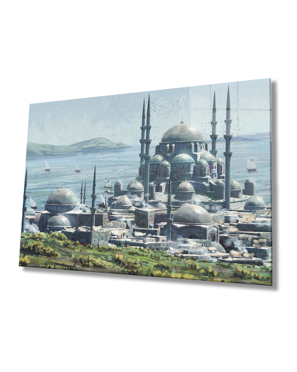 idealizbiz Sulu Boya İstanbul Camii Cam Tablo 4mm Dayanıklı Temperli Cam