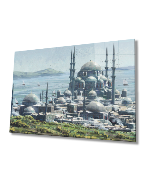 idealizbiz Sulu Boya İstanbul Camii Cam Tablo 4mm Dayanıklı Temperli Cam
