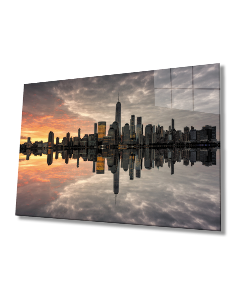 Gün Batımı  Şehir Manzara Cam Tablo  4mm Dayanıklı Temperli Cam Sunset City Landscape Glass Painting 4mm Durable Tempered Glass