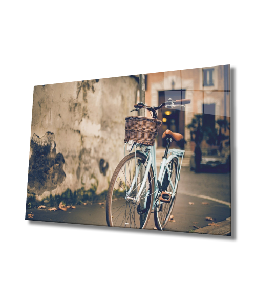 Sokak Bisiklet Cam Tablo  4mm Dayanıklı Temperli Cam, Street Bicylce Glass Wall Decor