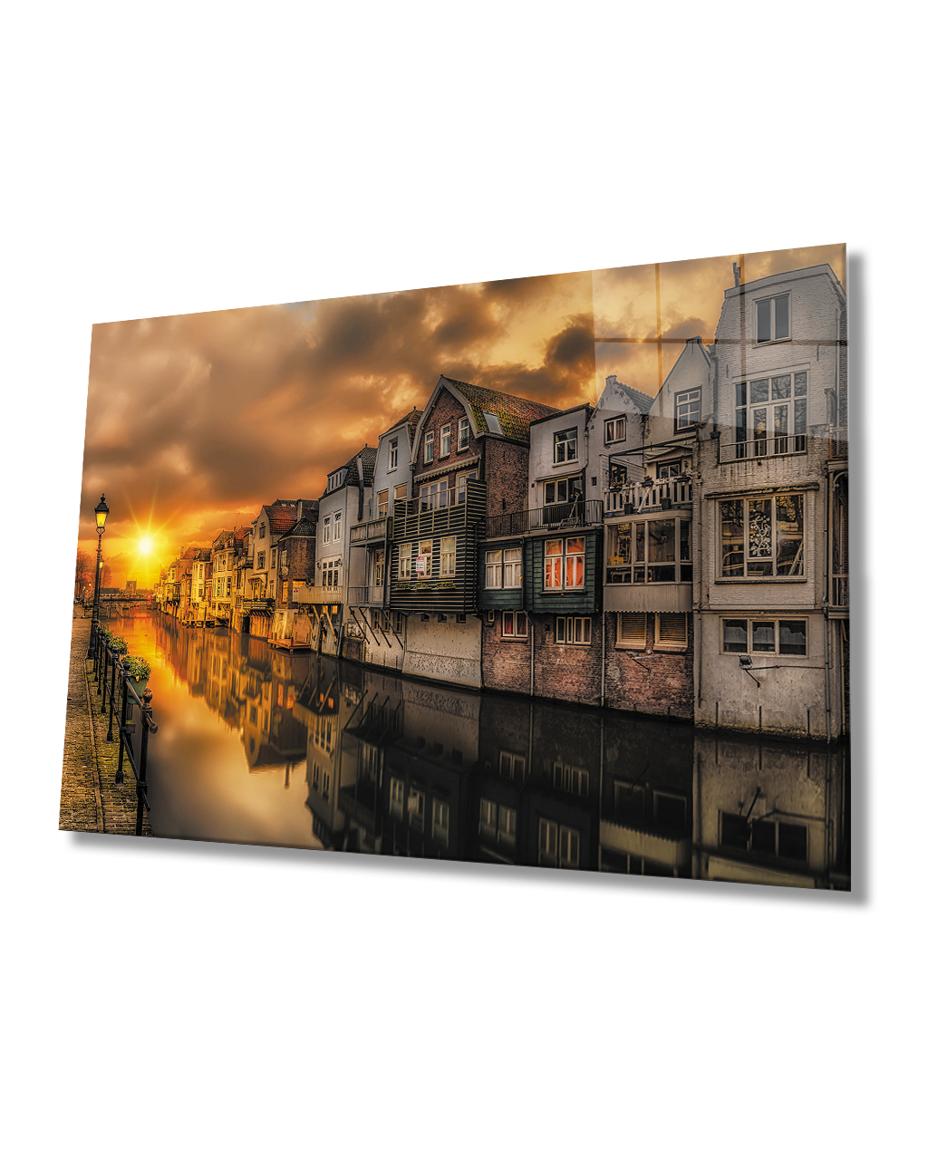 Gün Batımı  Şehir Manzara Cam Tablo  4mm Dayanıklı Temperli Cam Sunset City Landscape Glass Painting 4mm Durable Tempered Glass