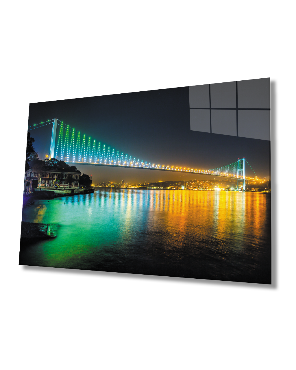 İstanbul Gece Boğaz Köprü Cam Tablo 4mm Dayanıklı Temperli Cam
