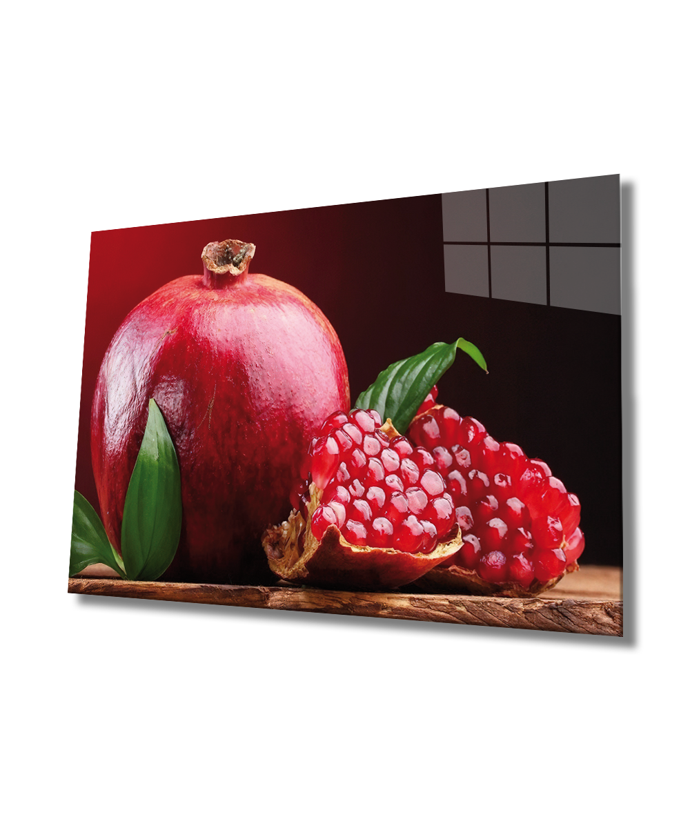 Nar 4mm Dayanıklı Cam Tablo Temperli Cam, Pomegranate Glass Wall Art