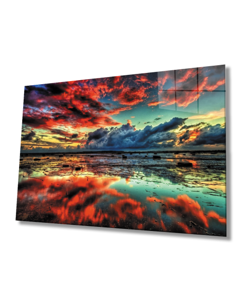 Gün Batımı Manzarası Cam Tablo  4mm Dayanıklı Temperli Cam Sunset Landscape Glass Table 4mm Durable Tempered Glass