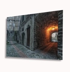 Tünel Sokak Cam Tablo  4mm Dayanıklı Temperli Cam, Old Street Glass Wall Decor