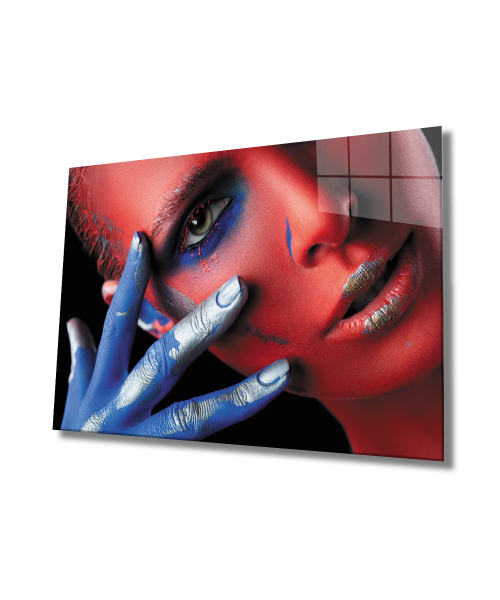 Kadınlar Yüz Üzerinde Renklendirme Cam Tablo  4mm Dayanıklı Temperli Cam,Women Coloring On The Face Glass Wall Art