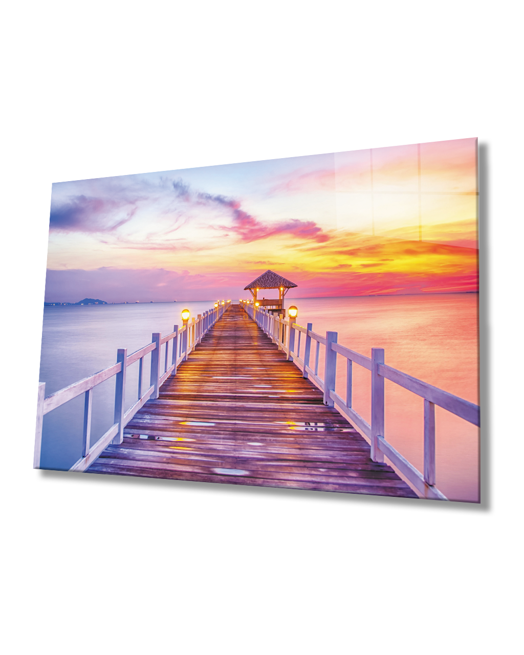 Gün Batımı Deniz İskele Cam Tablo  4mm Dayanıklı Temperli Cam Sunset Sea Pier Glass Table 4mm Durable Tempered Glass