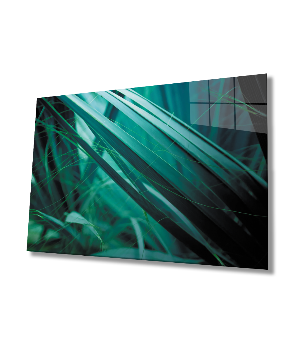 Yeşil Yapraklar Cam Tablo  4mm Dayanıklı Temperli Cam  Green Leaves Glass Wall Art