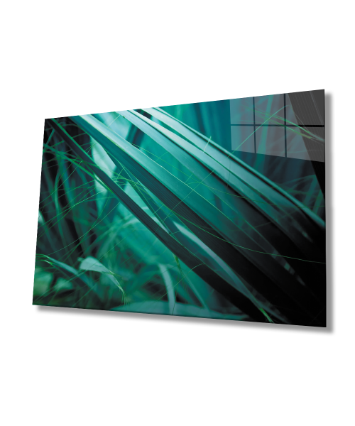 Yeşil Yapraklar Cam Tablo  4mm Dayanıklı Temperli Cam  Green Leaves Glass Wall Art