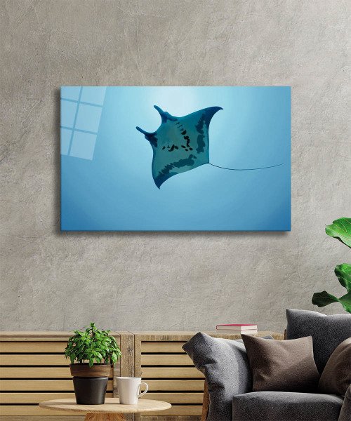 Sualtı Hayvanlar Cam Tablo  4mm Dayanıklı Temperli Cam, Marine Life Glass Wall Art