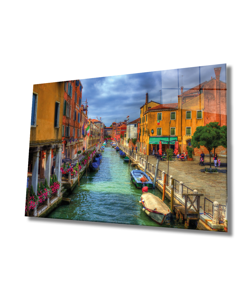 Venedik Şehir Manzaralı Cam Tablo  4mm Dayanıklı Temperli Cam, Venice City View Glass Wall Decor