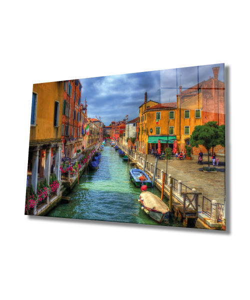 Venedik Şehir Manzaralı Cam Tablo  4mm Dayanıklı Temperli Cam, Venice City View Glass Wall Decor