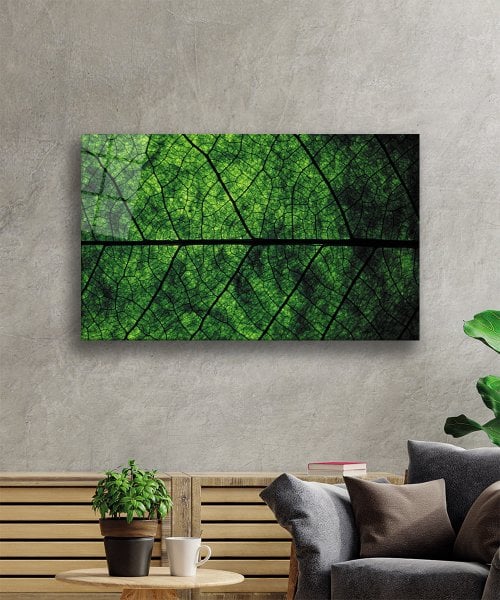Yeşil Yaprak  Cam Tablo  4mm Dayanıklı Temperli Cam Green leaf Glass Wall Art
