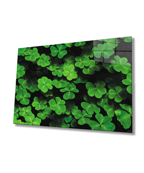 Yeşil Yonca  Cam Tablo  4mm Dayanıklı Temperli Cam Green Clover Glass Wall Art