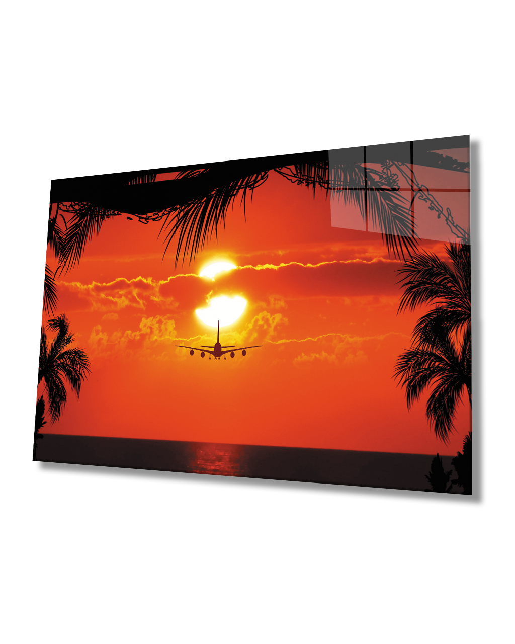 Gün Batımında Uçak Cam Tablo  4mm Dayanıklı Temperli Cam Aircraft Glass Table 4mm Durable Tempered Glass At Sunset