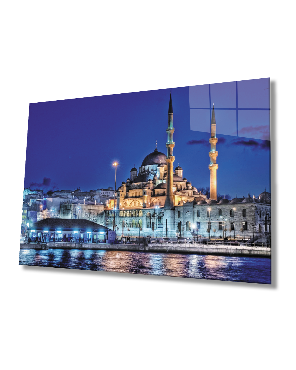 İstanbul Gece Camii  Manzarası  4mm Dayanıklı  Cam Tablo Temperli Cam