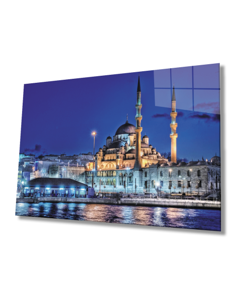 İstanbul Gece Camii  Manzarası  4mm Dayanıklı  Cam Tablo Temperli Cam