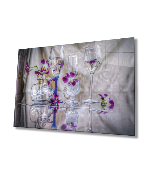 Kadeh Çiçek  Cam Tablo  4mm Dayanıklı Temperli Cam Goblet Flower Glass Table 4mm Durable Tempered Glass