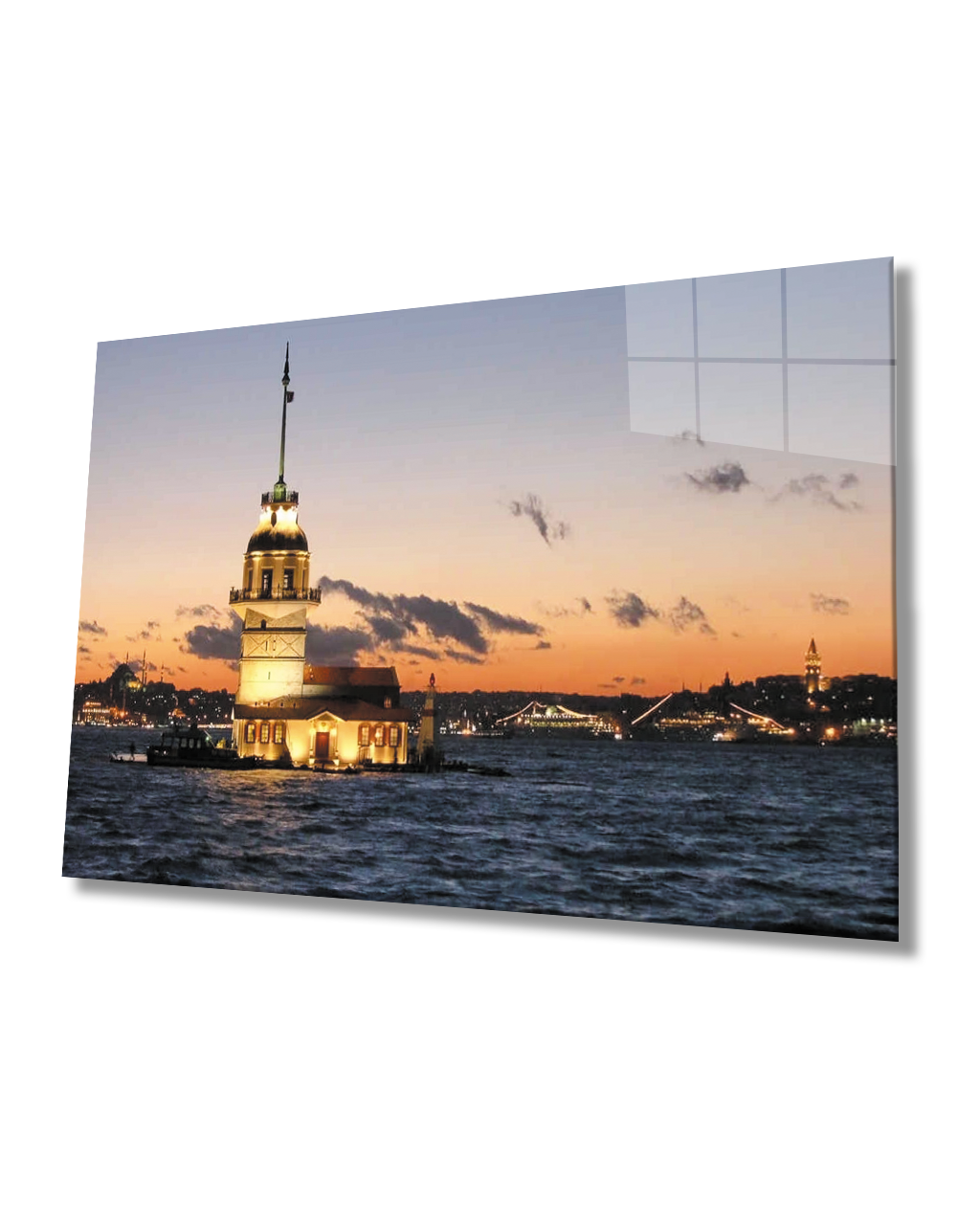 İstanbul Gün Batımı Kız Kulesi Manzarası  4mm Dayanıklı  Cam Tablo Temperli Cam