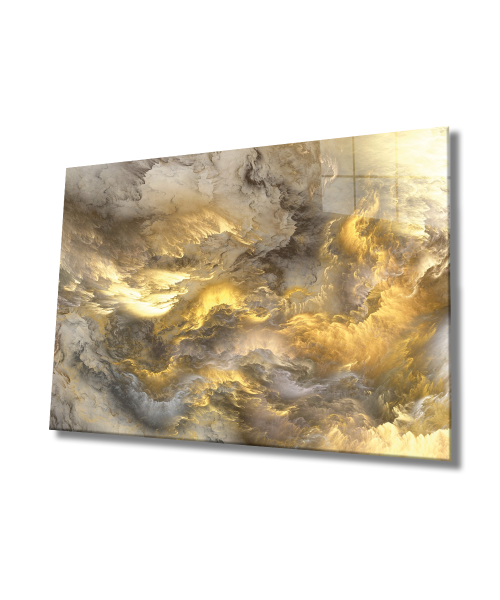 Altın Soyut İllüstrasyon Cam Tablo  4mm Dayanıklı Temperli Cam, Gold Abstract Illustration Art Glass Wall Decor