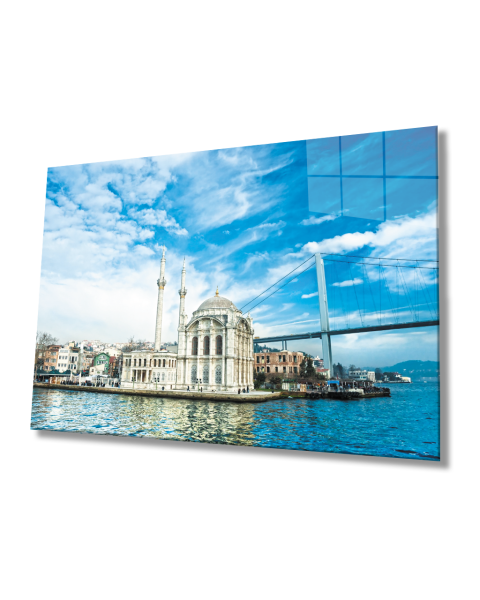 İstanbul Ortaköy Camii Mavi  4mm Dayanıklı  Cam Tablo Temperli Cam