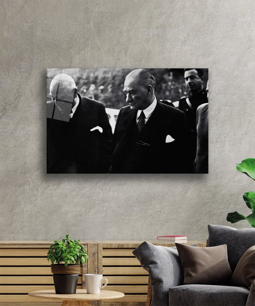 Siyah Beyaz  Atatürk  Arkadaş Cam Tablo  4mm Dayanıklı Temperli Cam,Black White Atatürk Glass Wall Art
