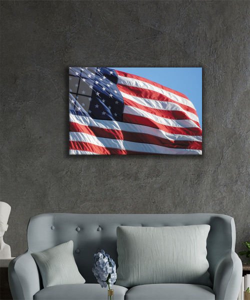 Amerika Bayrağı Cam Tablo  4mm Dayanıklı Temperli Cam,  America Flag Glass Wall Art