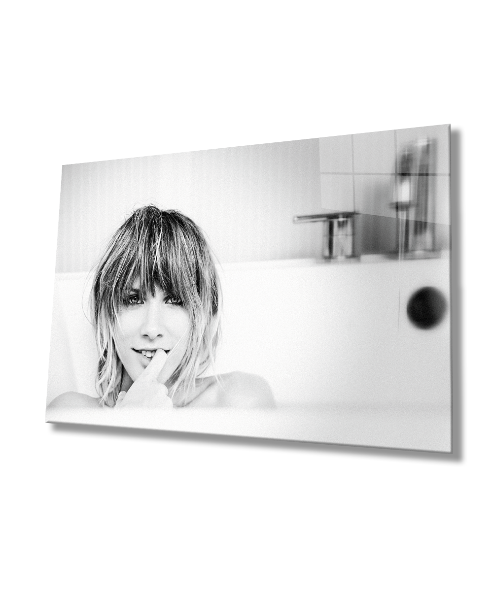 Siyah Beyaz İnsan Fotoğrafları Kadın Cam Tablo  4mm Dayanıklı Temperli Cam Black and White People Photos Woman Glass Wall Art