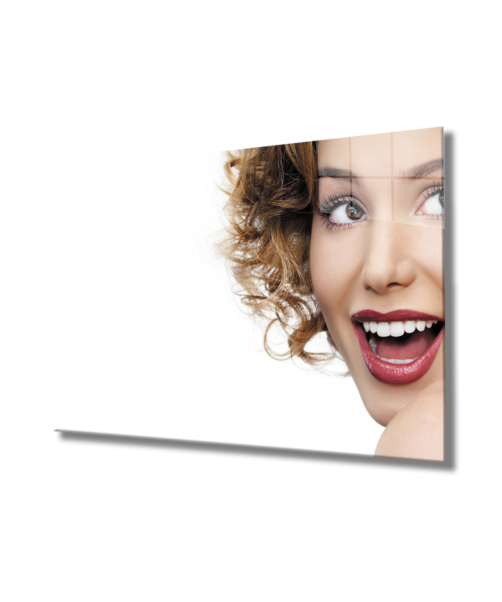 Kadınlar Gülüş Cam Tablo  4mm Dayanıklı Temperli Cam, Women Smile Glass Wall Art