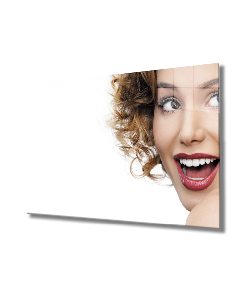 Kadınlar Gülüş Cam Tablo  4mm Dayanıklı Temperli Cam, Women Smile Glass Wall Art
