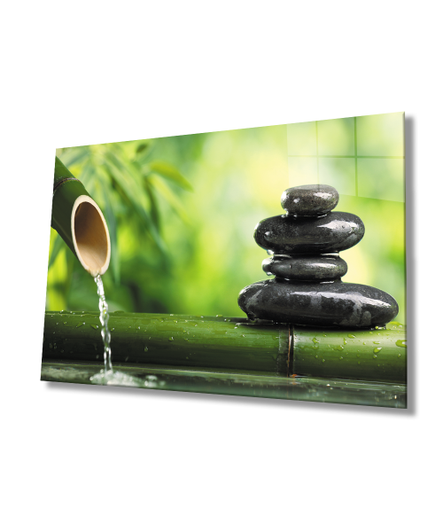 Yeşil Su Masaj Taşı  Cam Tablo  4mm Dayanıklı Temperli Cam Green Water Massage Stone Glass Wall Art