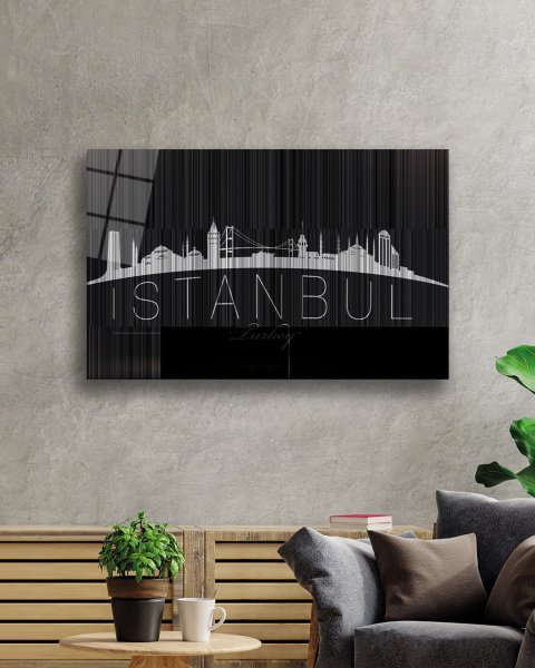 İstanbul Turkey Yazılı Siyah Beyaz  4mm Dayanıklı  Cam Tablo Temperli Cam