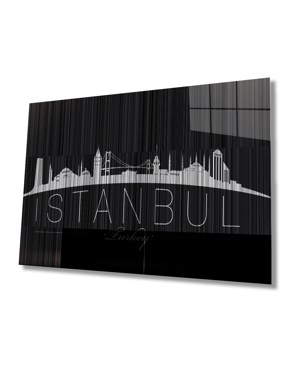 İstanbul Turkey Yazılı Siyah Beyaz  4mm Dayanıklı  Cam Tablo Temperli Cam
