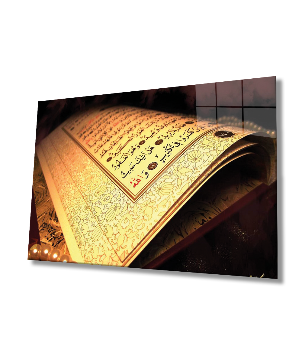 Kuran Ayet Dini İslami Duvar Dekoru Kaligrafi Cam Tablo 4mm Dayanıklı Temperli Cam