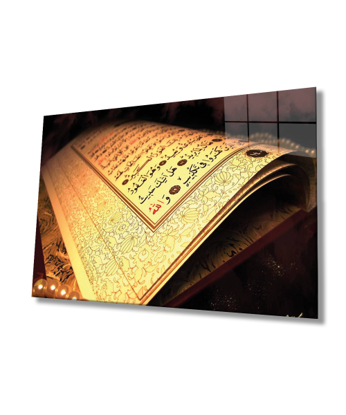 Kuran Ayet Dini İslami Duvar Dekoru Kaligrafi Cam Tablo 4mm Dayanıklı Temperli Cam
