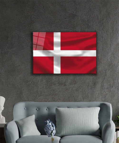 Danimarka Bayrağı Cam Tablo  4mm Dayanıklı Temperli Cam, Denmark Flag Glass Wall Art