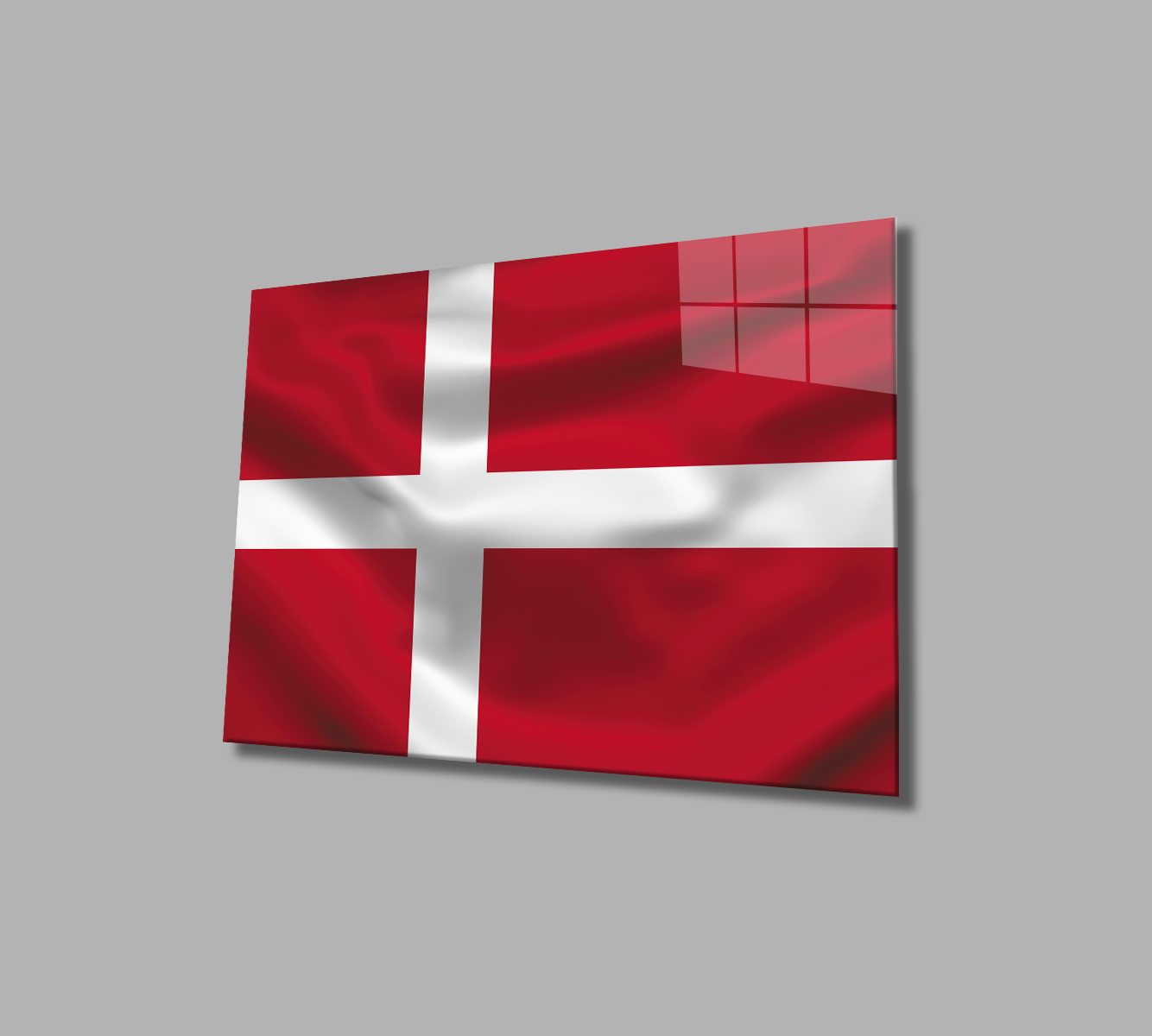 Danimarka Bayrağı Cam Tablo  4mm Dayanıklı Temperli Cam, Denmark Flag Glass Wall Art