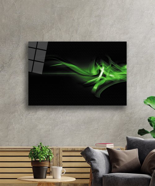 Yeşil Siyah  Cam Tablo  4mm Dayanıklı Temperli Cam Green Black Glass Wall Art